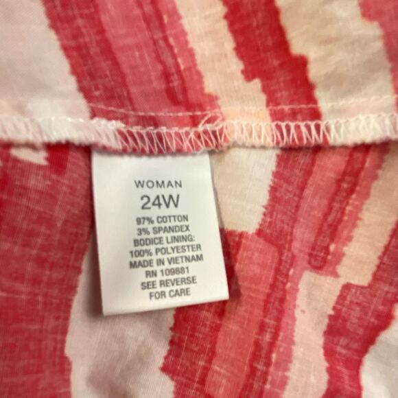 Roz & Ali Sleeveless Fit and Flare Curvy Swing Dress Women Plus 24W Pink & White - Picture 7 of 7